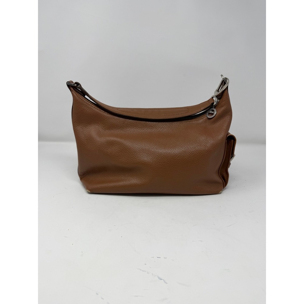 Vintage Longchamp Brown Pebbled Leather Hobo Shoulder Bag Side Pocket Y2K